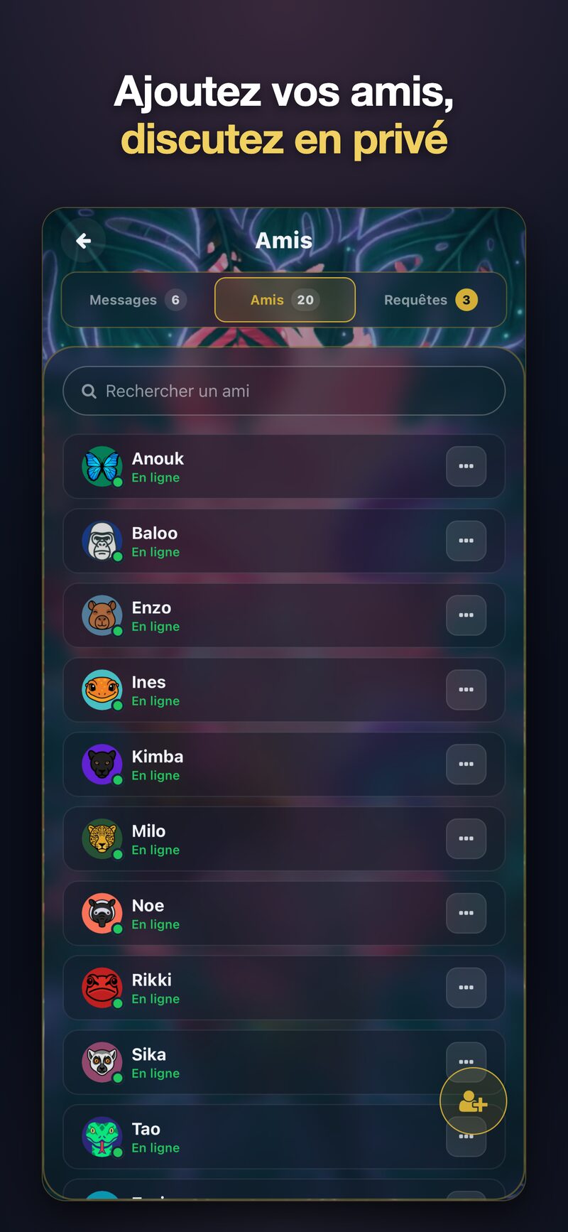 Liste des amis et messagerie privée